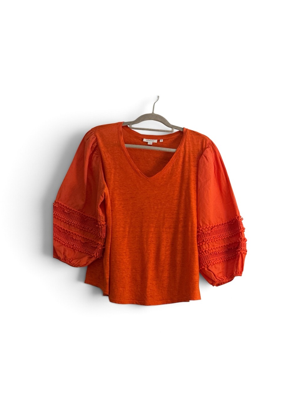Chico's Bright Orange V-Neck Balloon Sleeve Blouse